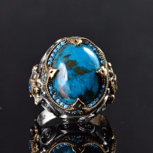 Erkek Yüzük, Gerçek Doğal Azurit Taş Yüzük, 925 Ayar Gümüş Yüzük Erkekler İçin, Yığma Yüzük Mavi - Görsel 5