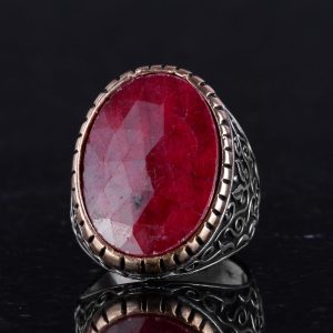 Gerçek Doğal Yakut Taşlı Yüzük, 925 Ayar Katı Gümüş Yüzük Erkekler İçin, Büyük Yüzük - Görsel 4