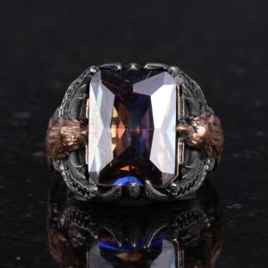 Erkekler için Kartal Sembolü Tasarlanmış Taş Yüzük, El Yapımı 925 Ayar Gümüş Yüzük - Koruma Sembolü (Tasarım mistik topaz) - Görsel 4