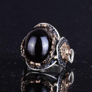 Doğal Granat Taşlı Yüzük, Hayvan Gümüş Yüzük - Derin 925K Katı Gümüş Erkek Yüzüğü - Görsel 5