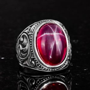 Doğal Yıldız Yakut Taşlı Yüzük - 925 Ayar Katı Gümüş Yüzük Erkekler İçin, Farklı Yüzük - Görsel 5