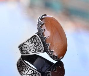 El yapımı 925 Ayar Gümüş Erkek Yüzük, Gerçek Altın Rutillit Kuvars Taşı, Şık Taş Koleksiyonu - Görsel 4