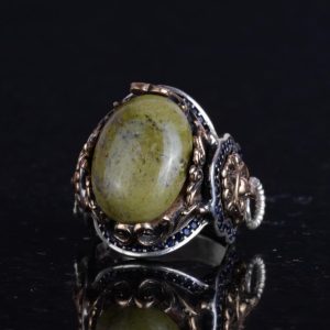 Doğal Unakite Taş Yüzük, Aslan Başı Erkek Yüzüğü - 925K Katı Gümüş Erkek Yüzüğü - Sanatsal Tasarım - Görsel 6