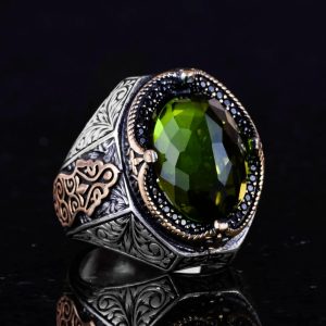 Peridot Taşlı Yüzük, 925 Ayar Gümüş Yüzük, Şık El Yapımı Gümüş Erkek Yüzüğü - Görsel 6