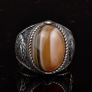 Gerçek Doğal Taş Erkek Yüzüğü, Kartal Yüzüğü, 925 Ayar Gümüş Yüzük (Akat) - Görsel 5