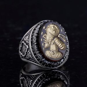 Doğal Agat Taşlı Şaman Yüzüğü - Gümüş Takı - Oymalı Taş Yüzük - 925 Ayar Gümüş Erkek Yüzüğü - Görsel 5
