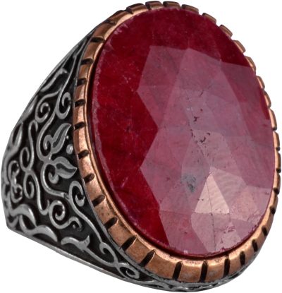 Gerçek Doğal Yakut Taşlı Yüzük, 925 Ayar Katı Gümüş Yüzük Erkekler İçin, Büyük Yüzük