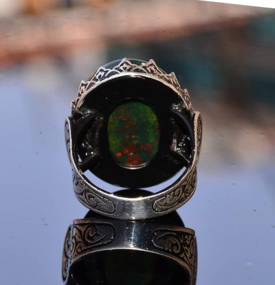 Büyük El yapımı 925 Ayar Gümüş Erkek Yüzük, Gerçek Kan Taşı Taşıyla, Şık Taş Koleksiyonu - Görsel 5