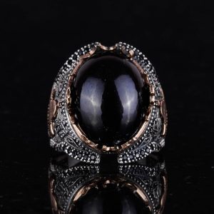 Gümüş Doğal Cabochon Granat Taşlı Yüzük, 925 Ayar Gümüş Yüzük, Farklı Yüzük - Görsel 4