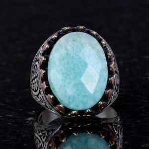 925 Ayar Katı Gümüş Erkek Yüzük Doğal Taşlarla - El Yapımı Şıklık (Amazonit Taşı) - Görsel 3