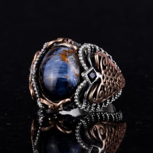 Gerçek Doğal Pietersite Taşı Yüzük, 925 Ayar Katı Gümüş Yüzük Erkekler İçin - Görsel 5