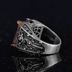 925 Ayar Gümüş Yüzük - Erkekler İçin Oluşturulmuş Taş Yüzük - El Yapımı Yüzük (Oluşturulmuş kırmızı paraiba) - Görsel 7