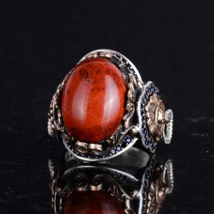 Doğal Kırmızı Kan Taşı Yüzük, Hayvan Gümüş Yüzük - 925 Ayar Sert Gümüş Yüzük Erkekler İçin - Görsel 5