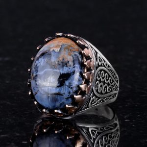 925K Katı Gümüş Erkek Yüzük - Doğal Taşlarla El Yapımı Şıklık (Pietersite Taşı) - Görsel 4