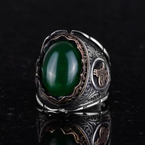 Doğal Yeşim Taşı Yüzük, Osmanlı Tuğrası Gümüş Yüzük, Şifa Veren 925 Ayar Katı Gümüş Erkek Yüzük, Huzur ve İçgörü Tasarımı - Görsel 5