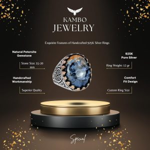 925K Katı Gümüş Erkek Yüzük - Doğal Taşlarla El Yapımı Şıklık (Pietersite Taşı) - Görsel 6