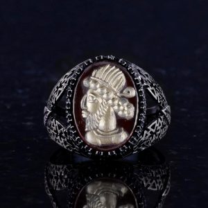 Gerçek Doğal Akik Taşı Yüzük - 925 Ayar Gümüş Erkek Yüzük - Yerli Kabile Figürlü - Özel Gravürlü Yüzük - Görsel 4