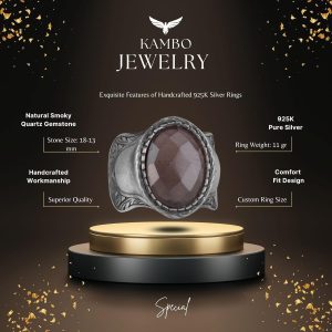 Doğal Taş Yüzük (Dumanlı Kuvars), 925 Ayar Gümüş Yüzük - Görsel 5