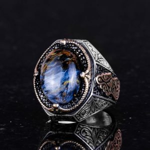 Gerçek Doğal Pietersite Taşı Yüzük - 925 Ayar Sert Gümüş Yüzük Erkekler İçin, Sıradışı Yüzük - Görsel 6