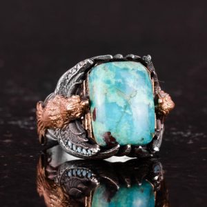 Doğal Dikdörtgen Krysokolla Taş Yüzük - 925 Ayar Gümüş Erkek Yüzük - Görsel 4