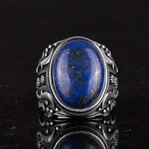 925 Ayar Katı Gümüş Erkek Yüzük, Doğal Lapis Lazuli Taş Yüzük, Bilgelik ve Gerçek Tasarımı - Görsel 4