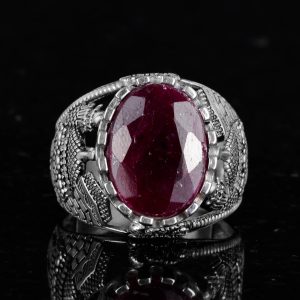 Gerçek Doğal Yakut Taşlı Yüzük, Camii Gümüş Erkek Yüzüğü, 925 Ayar Sterlin Gümüş Yüzük - Görsel 4