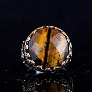 Gerçek Doğal Taş Yüzük - El Yapımı Kral Yüzüğü - 925 Ayar Gümüş Yüzük (Kaplan Göz) - Görsel 4