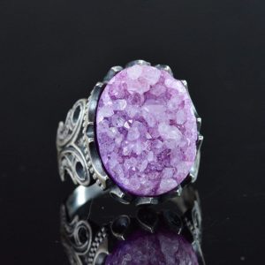 Gerçek Drusy Kuvars Taş Yüzük, 925 Ayar Gümüş Erkek Yüzük, El Yapımı Cesur Takı - Görsel 4