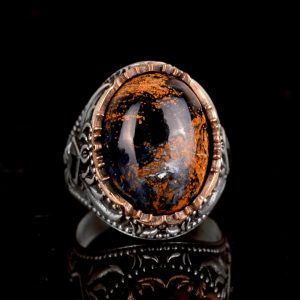 Gerçek Doğal Taş Yüzük, 925 Ayar Gümüş Erkek Yüzüğü, El Yapımı Oval Yüzük - Görsel 2