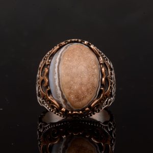 Gerçek Doğal Druzy Kristal Kuvars Taş Yüzük, 925 Ayar Gümüş Yüzük, El Yapımı Yüzük - Görsel 3