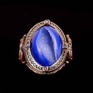 Gerçek Doğal Drusy Kristal Kuvars Taşı Yüzük, 925 Ayar Gümüş Yüzük Erkekler İçin, El Yapımı Erkek Yüzüğü - Görsel 4