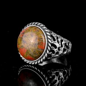 Unakite Doğal Taş Gümüş Yüzük, Sterlin Gümüş Yüzük, El Yapımı Taş Yüzük - Görsel 5