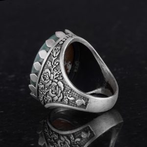 Gerçek Doğal Taş Yüzük - Gül Desenli Yüzük - 925 Ayar Gümüş Yüzük - El Yapımı Büyük Yüzük (Aventurin) - Görsel 7