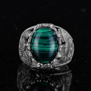 Malakit Taş Yüzük, Camii Gümüş Yüzük, 925 Ayar Katı Gümüş Erkek Yüzük, - Görsel 3