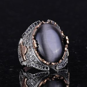 Siyah Kedi Gözlü Taş Yüzük, 925 Ayar Gümüş Taş Yüzükler - Çeşitli, Kabe Gümüş Yüzük Koleksiyonu - Görsel 4