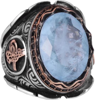 Işıltılı Mavi Paraiba Yaratılmış Taş Yüzük, 925 Ayar Gümüş Yüzük, Osmanlı Gümüş Yüzük - Görsel 1