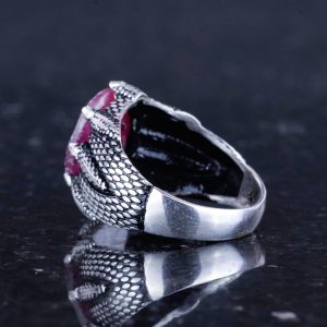 Doğal Kırmızı Yakut Taşlı Sterlin Gümüş Pençe Yüzük - Görsel 7