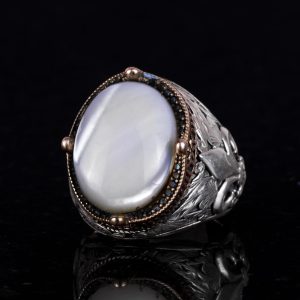 925K Gümüş El Yapımı Erkek Yüzük - Çeşitli Doğal Taşlarla (İnci) Mevcuttur - Görsel 5