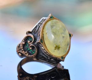 925 Ayar Gümüş Erkek Yüzük, Doğal Prehnit Taşı ile, Osmanlı Tarzı Yüzük, Yeşil Prehnit Taş - Görsel 4