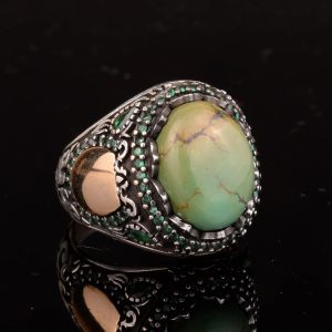 Gerçek Doğal Arizona Turkuaz Taş Yüzük, Minimalist Yüzük, 925 Ayar Gümüş Erkek Yüzük (Stil-7) - Görsel 4