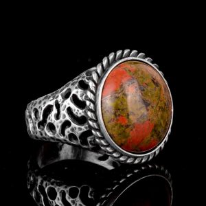 Unakite Doğal Taş Gümüş Yüzük, Sterlin Gümüş Yüzük, El Yapımı Taş Yüzük - Görsel 4