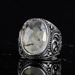 El Yapımı Prehnit Taş Yüzük - Şifa Veren 925 Ayar Sert Gümüş Erkek Yüzüğü - Huzur ve İçgörü Tasarımı - Görsel 5