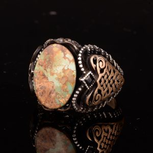 Erkekler için Yeşil Turkuaz Taş Yüzük, 925 Ayar Gümüş ile Vintage Ortadoğu Tasarımı (Stil-5) - Görsel 5