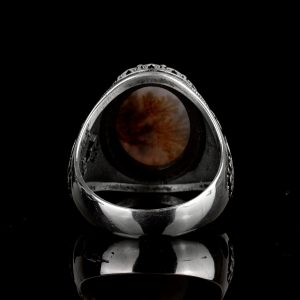 Gerçek Doğal Taş Yüzük, 925 Ayar Gümüş Erkek Yüzüğü, Erkekler İçin Doğum Taşı Yüzüğü - Görsel 8