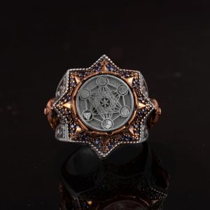 Metatron Yüzüğü, Damgalı Yüzük, Helatron Küp, 925 Ayar Gümüş Yüzük Erkekler İçin - Görsel 5