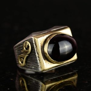 Doğal Granat Taşlı Yüzük - 925 Ayar Gümüş Erkek Yüzüğü - Görsel 4