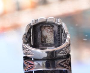 El Yapımı 925 Ayar Gümüş Erkek Yüzük, Gerçek Arizona Turkuaz Taşı - Vintage Tasarım - Gerçek Taş Yüzük - Görsel 5