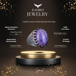 925 Ayar Sert Gümüş Erkek Yüzük - Doğal Taşlı El Yapımı Zarafet (Ametist Taşı) - Görsel 6