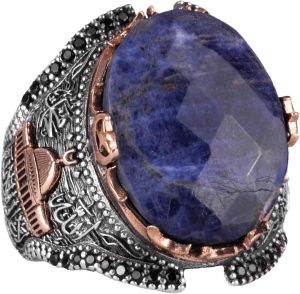 Kaaba Gümüş Yüzük, Doğal Sodalit Taşlı Yüzük Erkekler İçin, 925 Ayar Gümüş Yüzük - Görsel 1