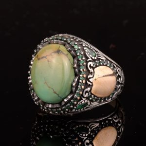 Gerçek Doğal Arizona Turkuaz Taş Yüzük, Minimalist Yüzük, 925 Ayar Gümüş Erkek Yüzük (Stil-7) - Görsel 6